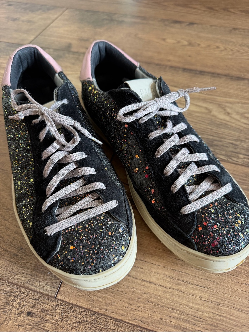 P448 John Black Multi Glitter Suede Low-Top Sneakers EU 39 US 8.5 Made in Italy